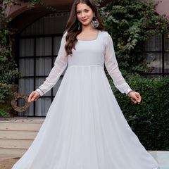 Poshak Hub Women Off-White Georgette Hand Embroidery Anarkali Kurta