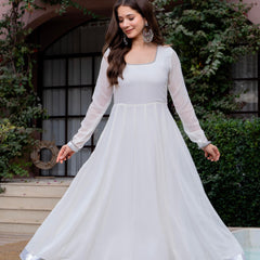 Poshak Hub Women Off-White Georgette Hand Embroidery Anarkali Kurta