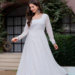 Poshak Hub Women Off-White Georgette Hand Embroidery Anarkali Kurta