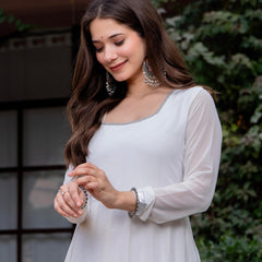 Poshak Hub Women Off-White Georgette Hand Embroidery Anarkali Kurta