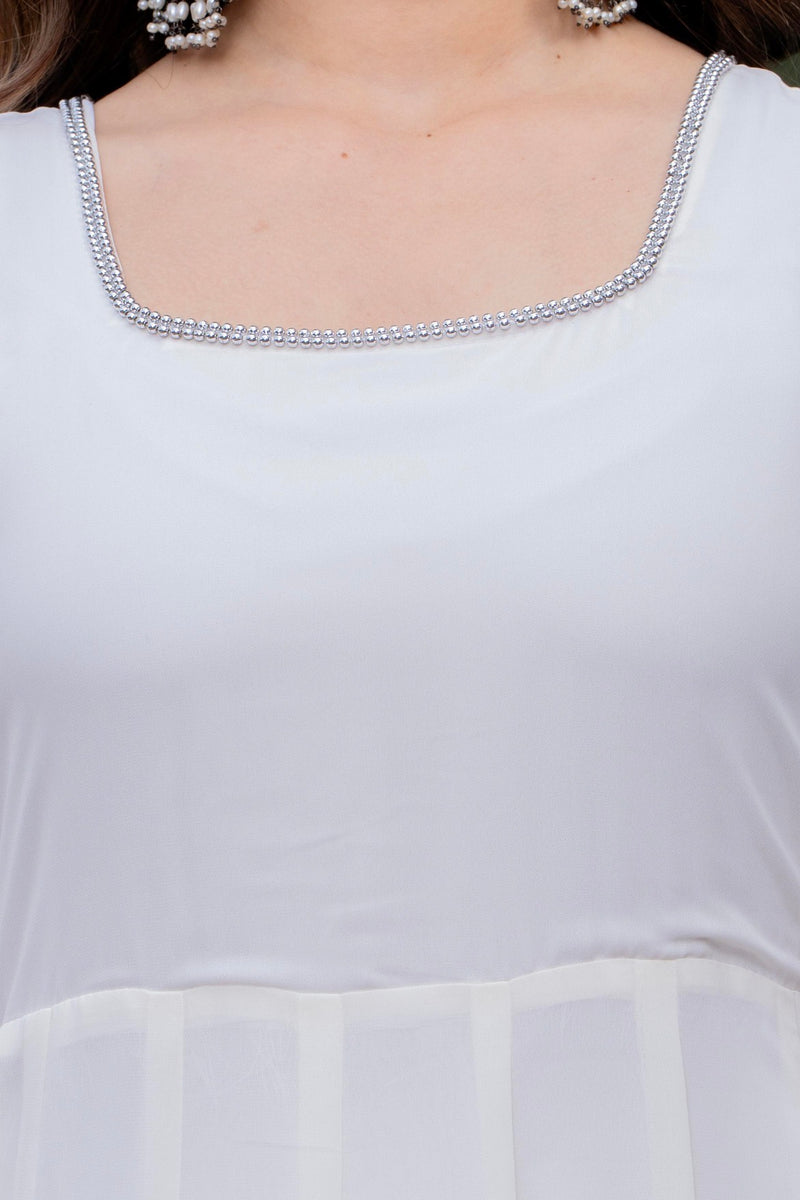 Poshak Hub Women Off-White Georgette Hand Embroidery Anarkali Kurta