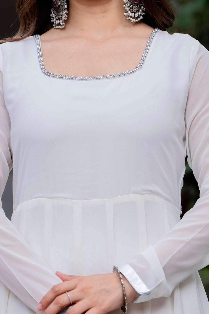 Poshak Hub Women Off-White Georgette Hand Embroidery Anarkali Kurta