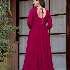 Poshak Hub Women Pink Georgette Tiered Anarkali Kurta with Sharara