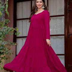 Poshak Hub Women Pink Georgette Tiered Anarkali Kurta with Sharara