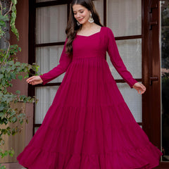 Poshak Hub Women Pink Georgette Tiered Anarkali Kurta with Sharara