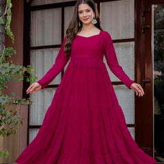 Poshak Hub Women Pink Georgette Tiered Anarkali Kurta with Sharara