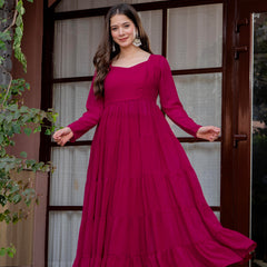 Poshak Hub Women Pink Georgette Tiered Anarkali Kurta with Sharara