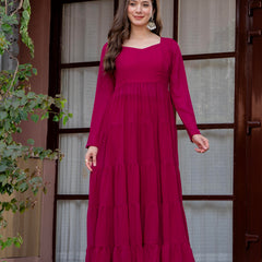 Poshak Hub Women Pink Georgette Tiered Anarkali Kurta with Sharara