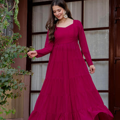 Poshak Hub Women Pink Georgette Tiered Anarkali Kurta with Sharara