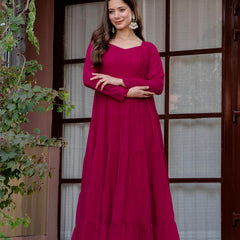 Poshak Hub Women Pink Georgette Tiered Anarkali Kurta with Sharara