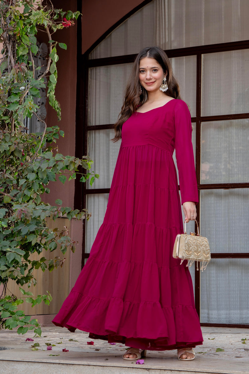 Poshak Hub Women Pink Georgette Tiered Anarkali Kurta with Sharara