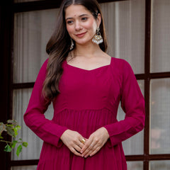 Poshak Hub Women Pink Georgette Tiered Anarkali Kurta with Sharara