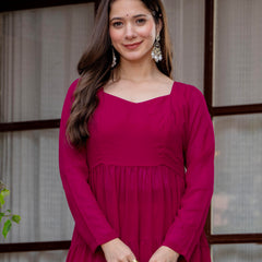 Poshak Hub Women Pink Georgette Tiered Anarkali Kurta with Sharara