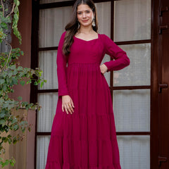 Poshak Hub Women Pink Georgette Tiered Anarkali Kurta with Sharara