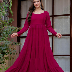 Poshak Hub Women Pink Georgette Tiered Anarkali Kurta with Sharara