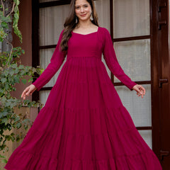 Poshak Hub Women Pink Georgette Tiered Anarkali Kurta with Sharara