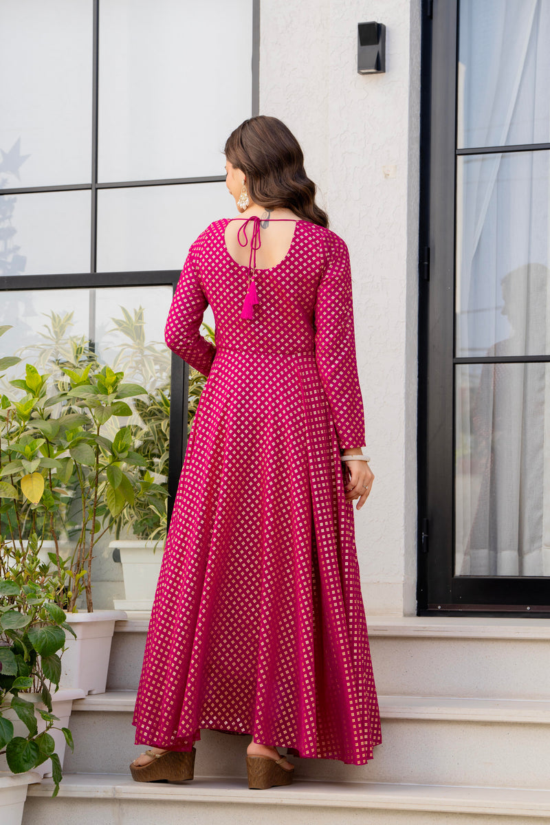 Poshak Hub Women Pink Georgette Foil Print Anarkali Kurta