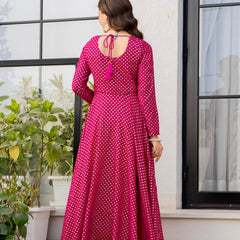 Poshak Hub Women Pink Georgette Foil Print Anarkali Kurta