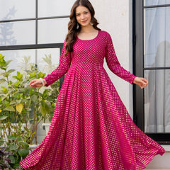 Poshak Hub Women Pink Georgette Foil Print Anarkali Kurta
