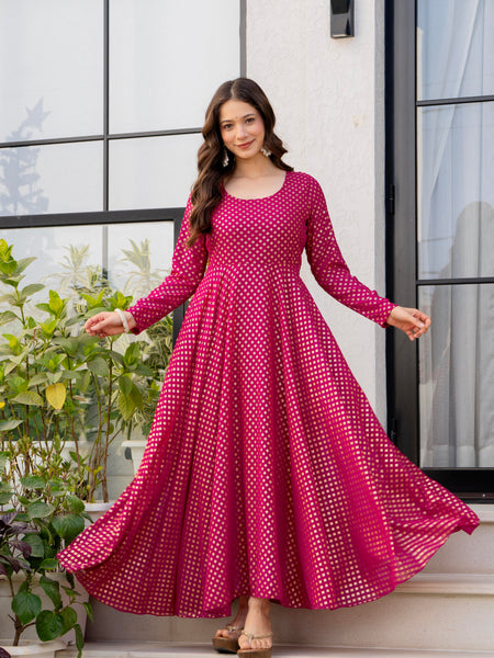 Poshak Hub Women Pink Georgette Foil Print Anarkali Kurta