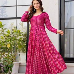Poshak Hub Women Pink Georgette Foil Print Anarkali Kurta