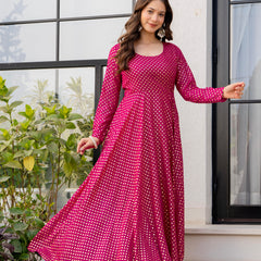 Poshak Hub Women Pink Georgette Foil Print Anarkali Kurta