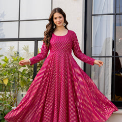 Poshak Hub Women Pink Georgette Foil Print Anarkali Kurta