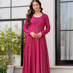 Poshak Hub Women Pink Georgette Foil Print Anarkali Kurta
