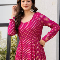 Poshak Hub Women Pink Georgette Foil Print Anarkali Kurta