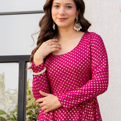 Poshak Hub Women Pink Georgette Foil Print Anarkali Kurta
