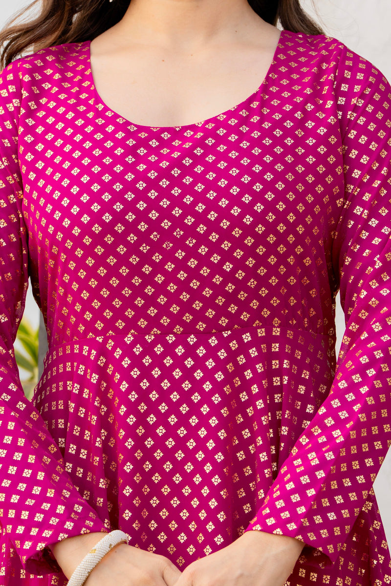 Poshak Hub Women Pink Georgette Foil Print Anarkali Kurta