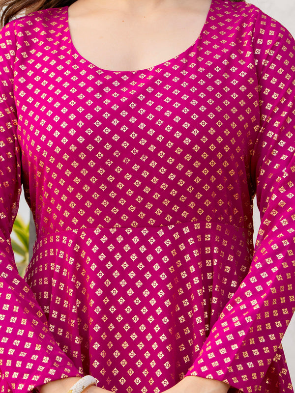 Poshak Hub Women Pink Georgette Foil Print Anarkali Kurta