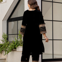 Poshak Hub Women Black Velvet Embroidered Kurta & Trouser Set