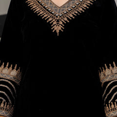 Poshak Hub Women Black Velvet Embroidered Kurta & Trouser Set