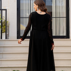Poshak Hub Women -Black Ethnic Motifs Aari Work Georgette Anarkali Kurta