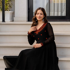 Poshak Hub Women -Black Ethnic Motifs Aari Work Georgette Anarkali Kurta