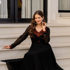 Poshak Hub Women -Black Ethnic Motifs Aari Work Georgette Anarkali Kurta