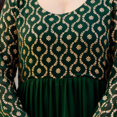 Poshak Hub Women Green Georgette Foil print Tiered Anarkali Kurta