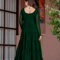 Poshak Hub Women Green Georgette Front Slit Tiered Anarkali Kurta with Sharara