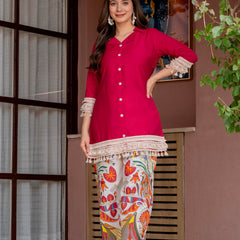 Poshak Hub Women Magenta Co-Ord Set, Shirt Style Tunic with Printed Palazzo