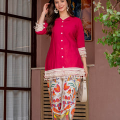 Poshak Hub Women Magenta Co-Ord Set, Shirt Style Tunic with Printed Palazzo