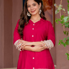 Poshak Hub Women Magenta Co-Ord Set, Shirt Style Tunic with Printed Palazzo