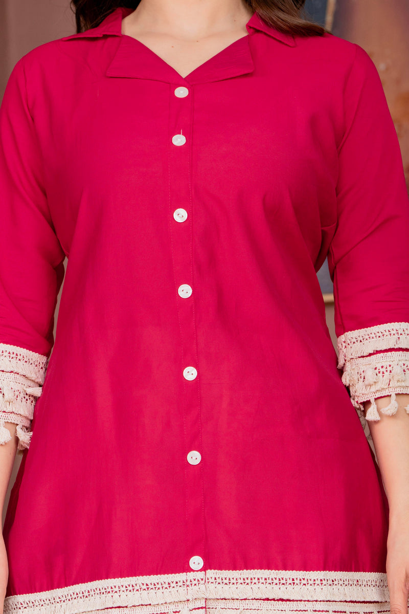 Poshak Hub Women Magenta Co-Ord Set, Shirt Style Tunic with Printed Palazzo