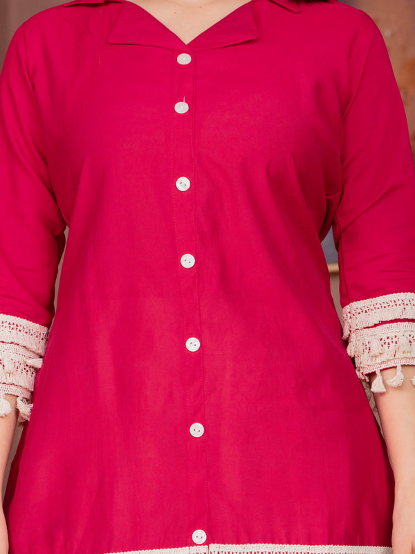 Poshak Hub Women Magenta Co-Ord Set, Shirt Style Tunic with Printed Palazzo