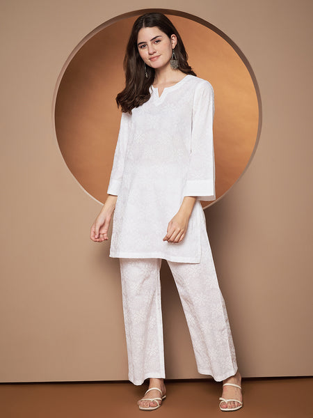 Poshak Hub Women Cotton A Line Short Kurta and palazzo