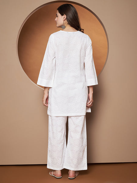 Poshak Hub Women Cotton A Line Short Kurta and palazzo