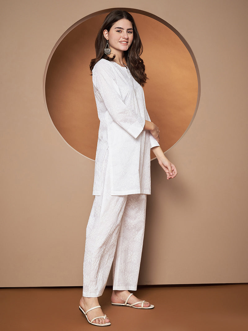 Poshak Hub Women Cotton A Line Short Kurta and palazzo