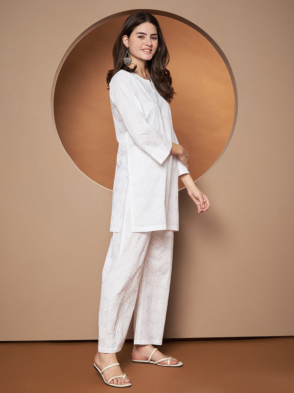 Poshak Hub Women Cotton A Line Short Kurta and palazzo