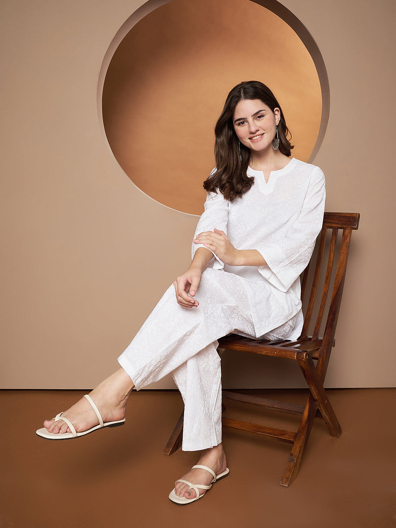 Poshak Hub Women Cotton A Line Short Kurta and palazzo