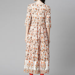 Poshak Hub Women Off White Cotton Printed Anarkali Kurta.